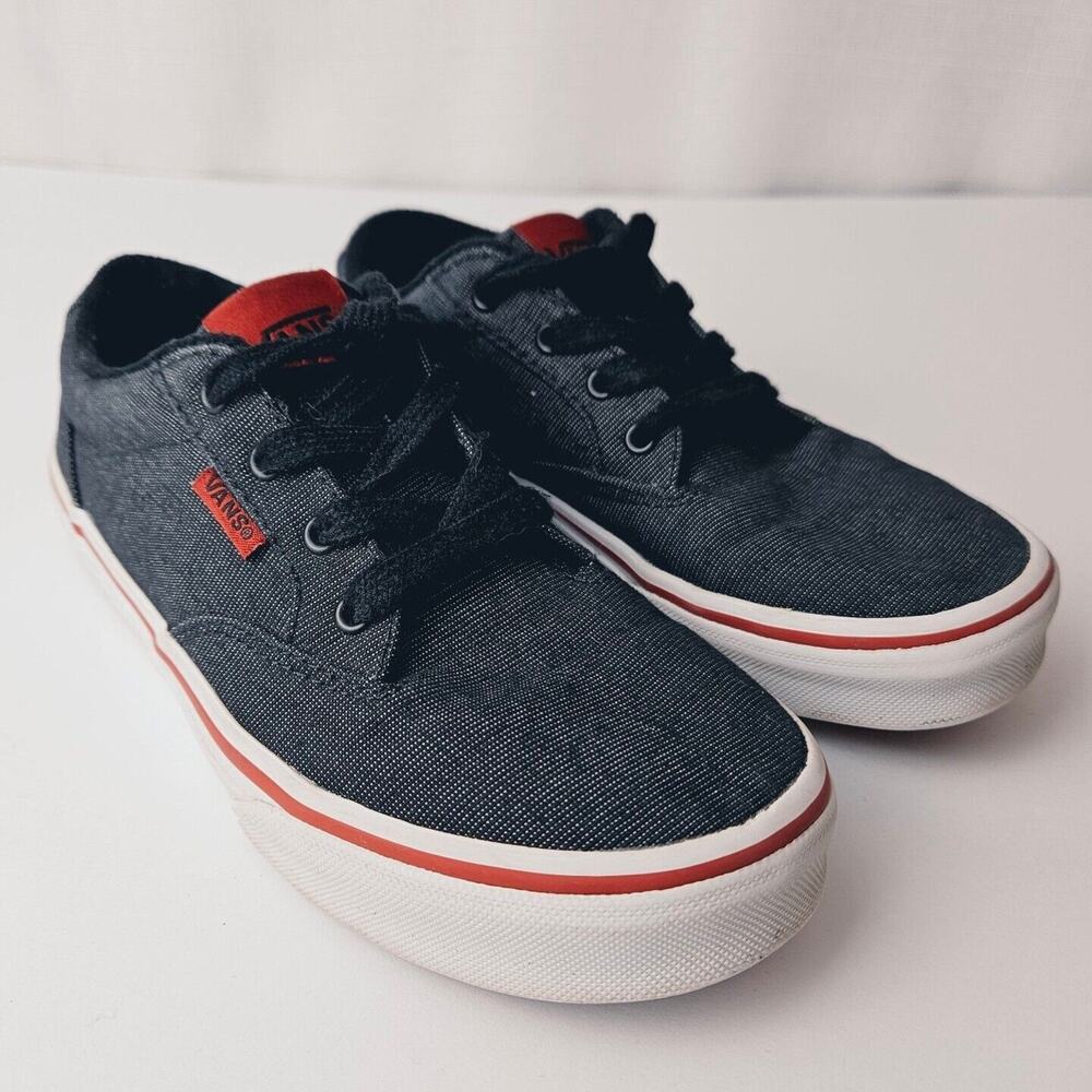 VANS Off The Wall TB4R Youth Sz 2 Textile Black Charcoal w/ Red Stripe Sneakers